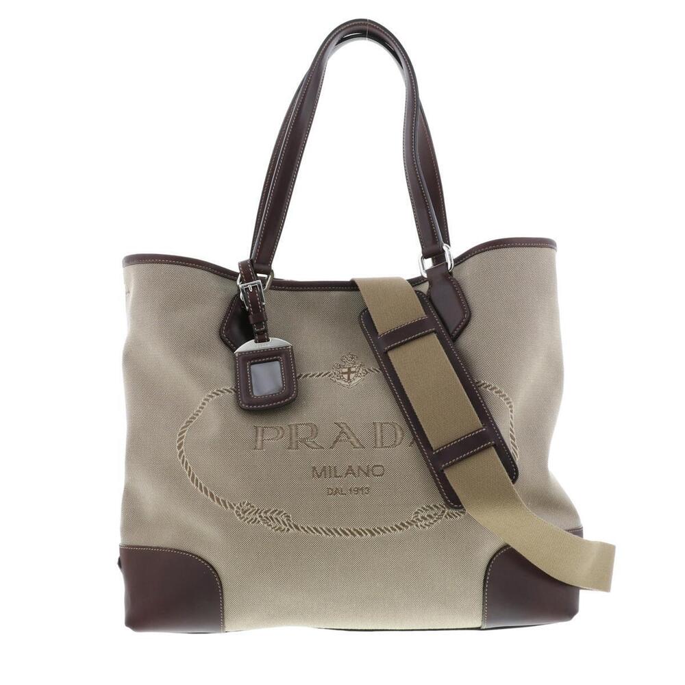 PRADA Jacquard Tote Bag Handbag Beige